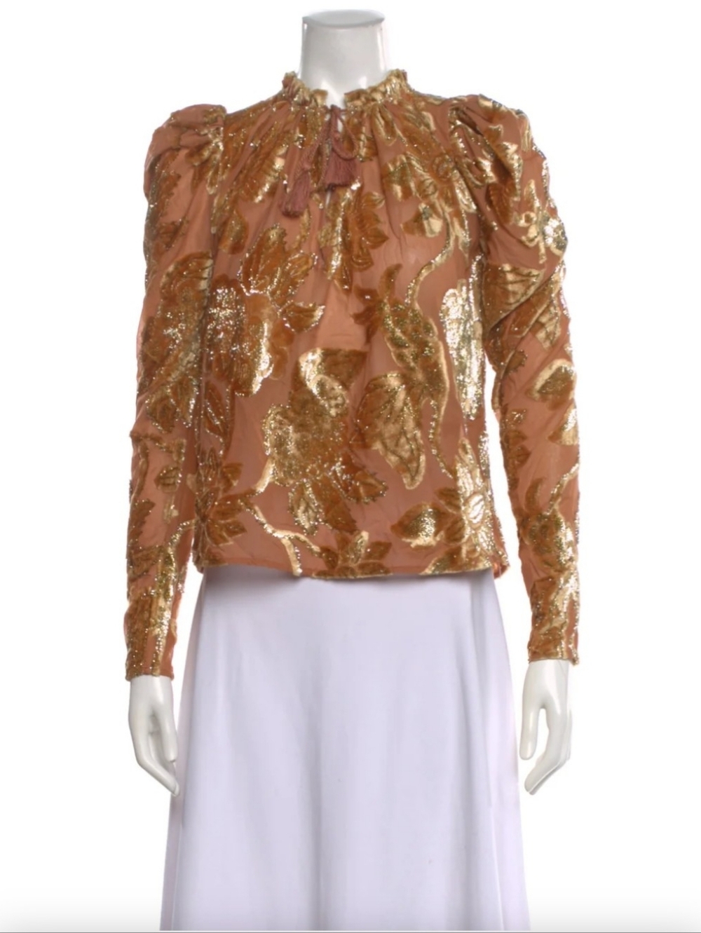 Ulla Johnson Camilla Velvet Devore Rose Gold Metallic Floral Burnout Top Size 4 - Picture 4 of 16